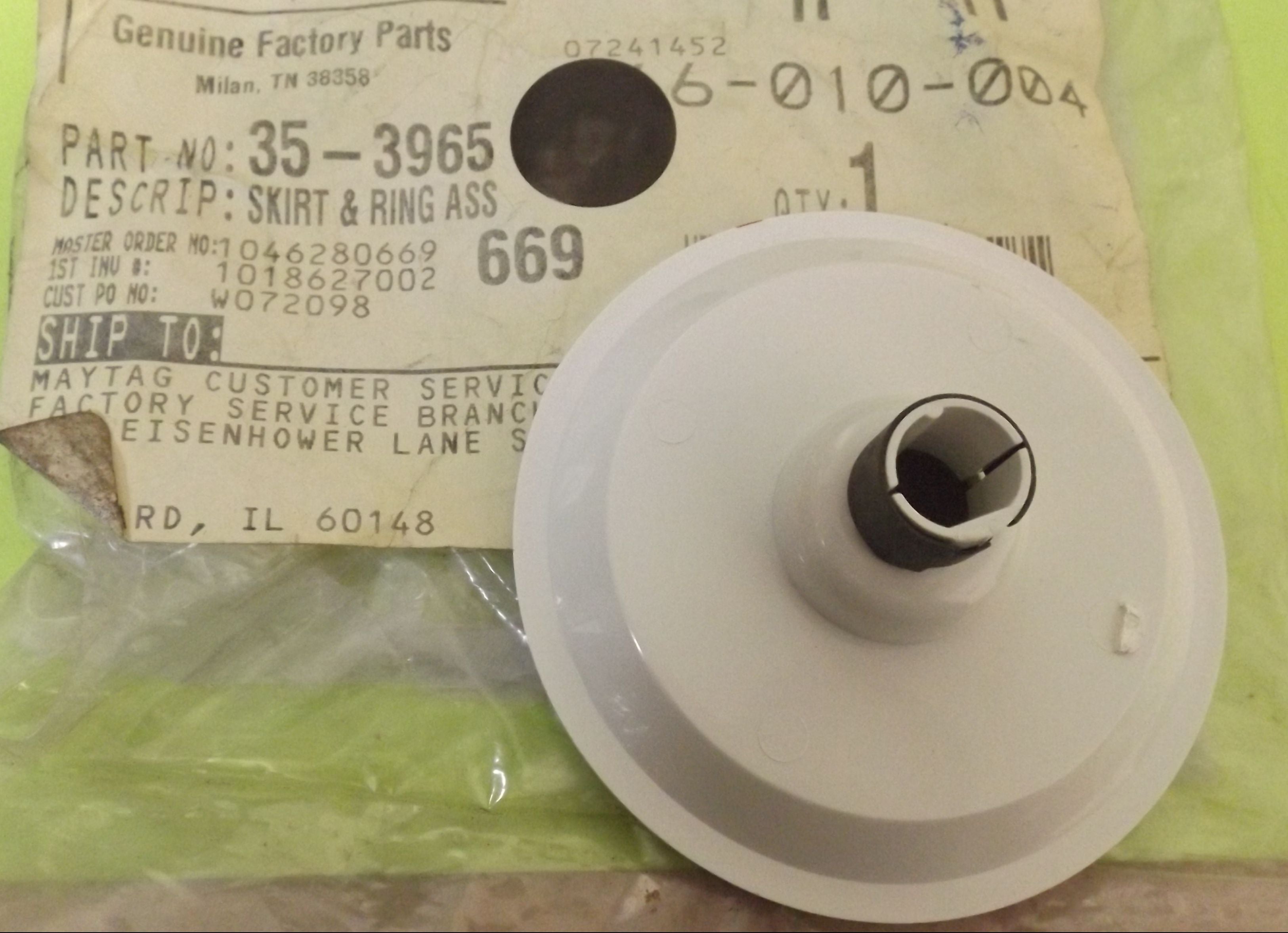 MAYTAG WASHER 35-3965 SKIRT & RING ASSEMBLY (NEW) MAYTAG WASHER 35-3965 SKIRT & RING ASSEMBLY (NEW)